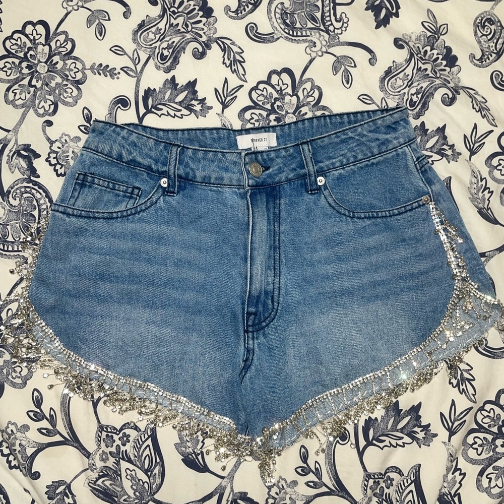 Forever 21 Blue Jean Shorts with Silver Trim